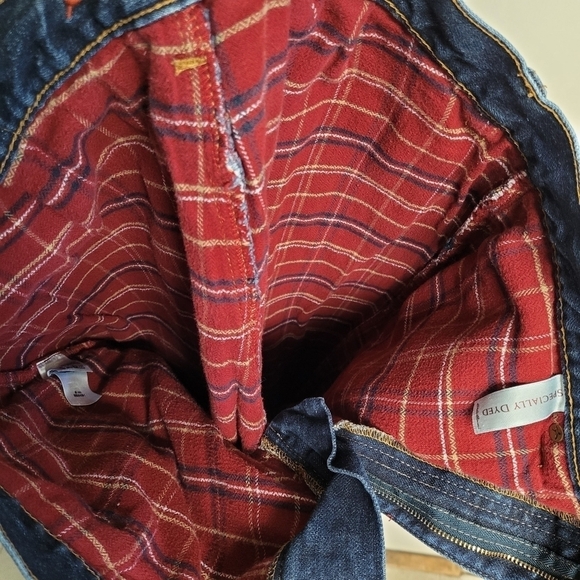 Eddie Bauer Inner Red Plaid Flannel Lined Relaxed Fit Blue Denim Jeans 35x30 - Picture 10 of 13